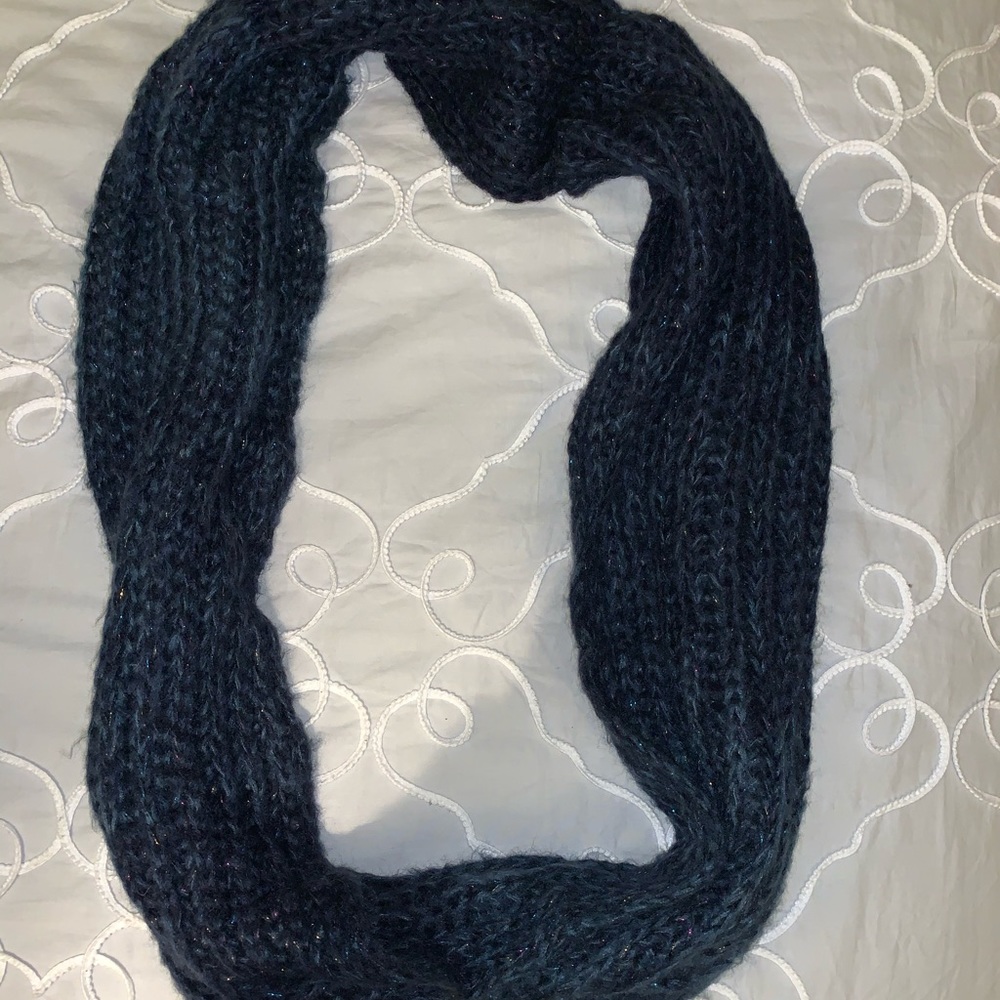Navy infinity scarf with rainbow tinsel
